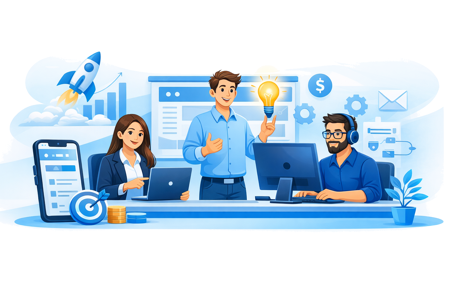 Equipo de marketing digital representando a GanaWebPro