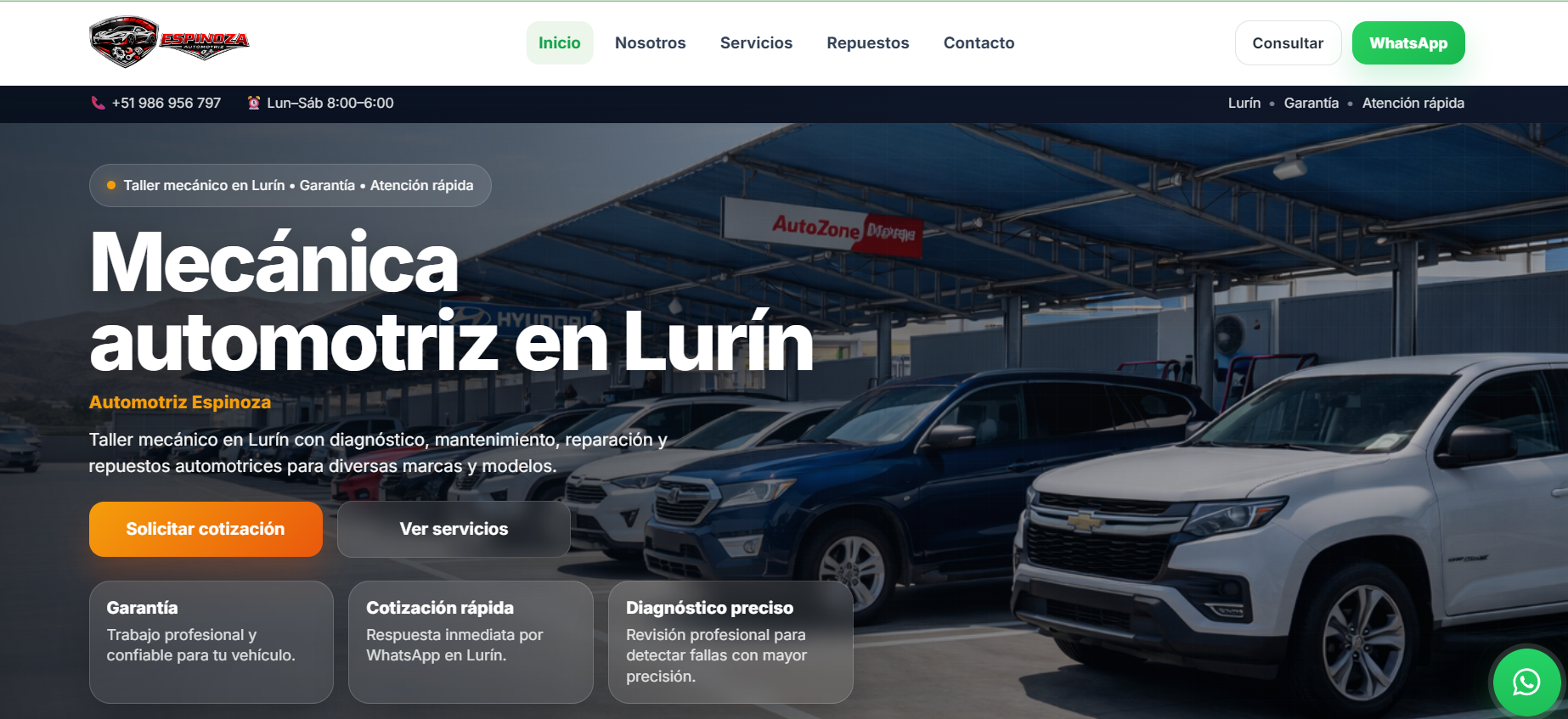 Vista previa del proyecto Mecánica Automotriz dentro de un mockup de monitor